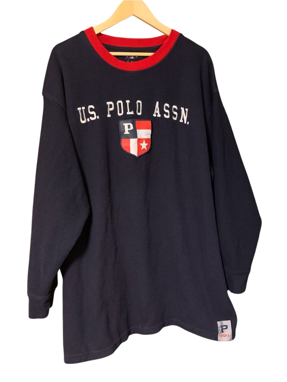 Vintage U.S. Polo Assn Shirt 3XL Y2K Long sleeve Crew Rib Knit Blue